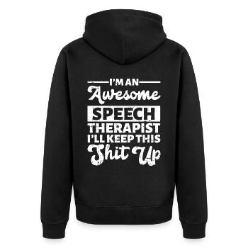 Sprachtherapeut Logopäde Geschenk - Unisex Premium Bio Zip Hoodie - Schwarz - Hinten - Nico (187cm)