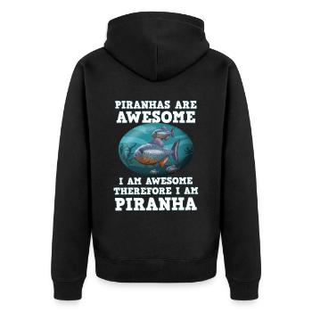 Piranha Geschenk - Unisex Premium Bio Zip Hoodie - Schwarz - Hinten - Nico (187cm)