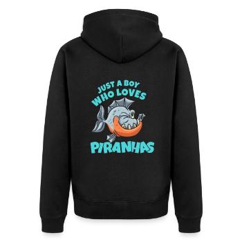 Piranha Geschenk - Unisex Premium Bio Zip Hoodie - Schwarz - Hinten - Nico (187cm)