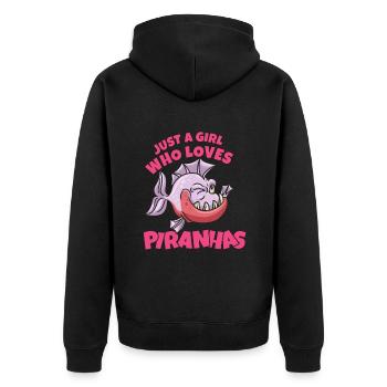 Piranha Geschenk - Unisex Premium Bio Zip Hoodie - Schwarz - Hinten - Nico (187cm)