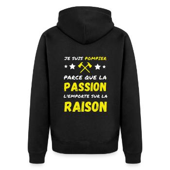 Je suis Pompier parce que Passion et Raison - Veste à capuche bio Premium Unisexe - noir - Dos - Nico (187cm)