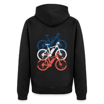 Radfahrer Lustiges Vintage Fahrrad Radfahrer - Unisex Premium Bio Zip Hoodie - Schwarz - Hinten - Nico (187cm)