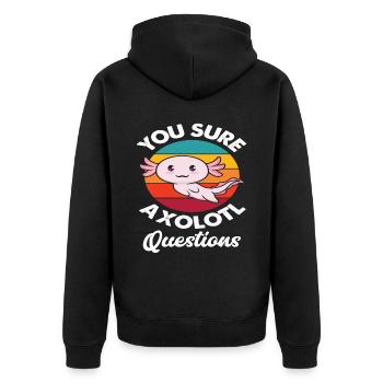 Retro Axolotl Spruch - Unisex Premium Bio Zip Hoodie - Schwarz - Hinten - Nico (187cm)