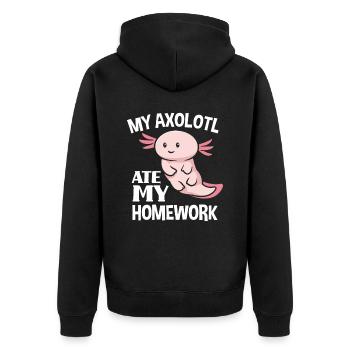 Axolotl Homework - Unisex Premium Organic Zip Hoodie - black - Back - Nico (187cm)