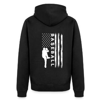 Baseball Amerikanische Flagge - Unisex Premium Bio Zip Hoodie - Schwarz - Hinten - Nico (187cm)