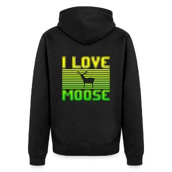 I love moose - Unisex Premium Bio Zip Hoodie - Schwarz - Hinten - Nico (187cm)