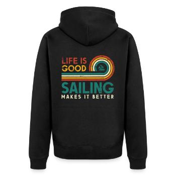 Life is good sailing makes it better sailor - Unisex Premium Organic Zip Hoodie - black - Back - Nico (187cm)