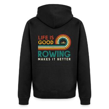 Das Leben Ist Gut Rudern Macht Es Besser Für - Unisex Premium Bio Zip Hoodie - Schwarz - Hinten - Nico (187cm)
