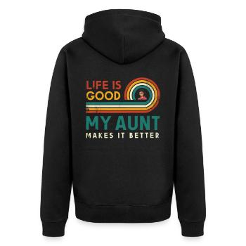 Das Leben Ist Gut, Meine Tante Macht Es Besser - Unisex Premium Bio Zip Hoodie - Schwarz - Hinten - Nico (187cm)
