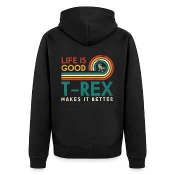 Life Is Good T-rex Makes It Better Geologist - Unisex Premium Organic Zip Hoodie - black - Back - Nico (187cm)