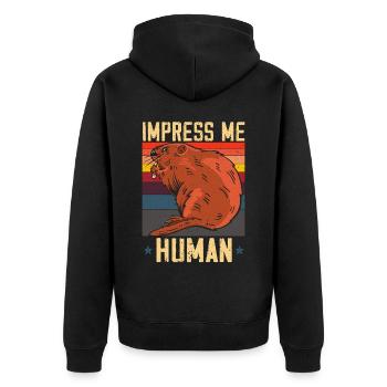 Impress Me Human Beaver Wildlife Animal Rodent - Unisex Premium Organic Zip Hoodie - black - Back - Nico (187cm)