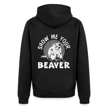 Show Me Your Beaver Wildlife Animal Rodent - Unisex Premium Organic Zip Hoodie - black - Back - Nico (187cm)