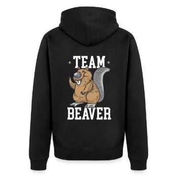 Team Biberflüsterer Wildtier Nagetier - Unisex Premium Bio Zip Hoodie - Schwarz - Hinten - Nico (187cm)