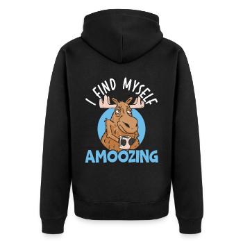 Ich ertappe mich dabei, wie ich Tier Alces Elch Elch heiße - Unisex Premium Bio Zip Hoodie - Schwarz - Hinten - Nico (187cm)