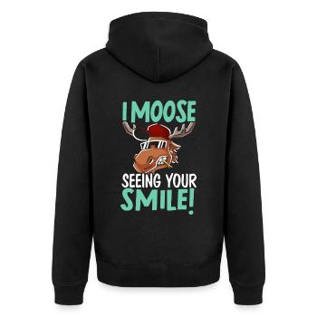 I Moose Seeing Your Smile Animal Alces Elk Deer - Veste à capuche bio Premium Unisexe - noir - Dos - Nico (187cm)