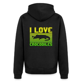 I love crocodiles - Unisex Premium Bio Zip Hoodie - Schwarz - Hinten - Nico (187cm)