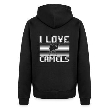 I love camels - Unisex Premium Bio Zip Hoodie - Schwarz - Hinten - Nico (187cm)