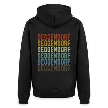Deggendorf Stadt Retro Vintage - Unisex Premium Bio Zip Hoodie - Schwarz - Hinten - Nico (187cm)