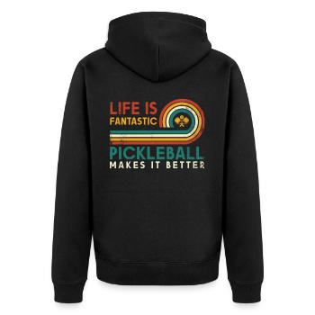 Das Leben Ist Erstaunlich, Pickleball Macht Es - Unisex Premium Bio Zip Hoodie - Schwarz - Hinten - Nico (187cm)