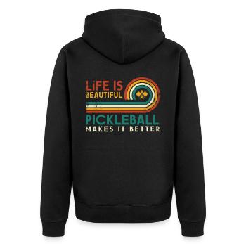 Das Leben Ist Erstaunlich, Pickleball Macht Es - Unisex Premium Bio Zip Hoodie - Schwarz - Hinten - Nico (187cm)