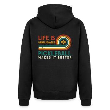 Das Leben Ist Erstaunlich, Pickleball Macht Es - Unisex Premium Bio Zip Hoodie - Schwarz - Hinten - Nico (187cm)