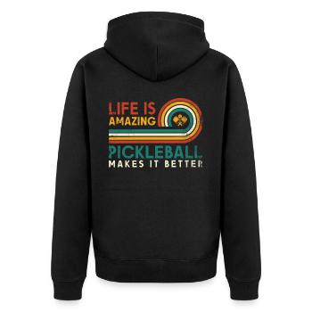 Das Leben Ist Erstaunlich, Pickleball Macht Es - Unisex Premium Bio Zip Hoodie - Schwarz - Hinten - Nico (187cm)