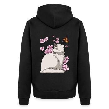 Japanese Cherry Blossom Katze - Unisex Premium Bio Zip Hoodie - Schwarz - Hinten - Nico (187cm)