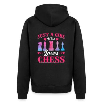 Just A Girl Who Loves Chess Schach Brettspiel - Unisex Premium Bio Zip Hoodie - Schwarz - Hinten - Nico (187cm)