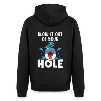 Blasen Sie es aus Ihrem Loch Delfin-Meeresbiologie - Unisex Premium Bio Zip Hoodie - Schwarz - Hinten - Nico (187cm)