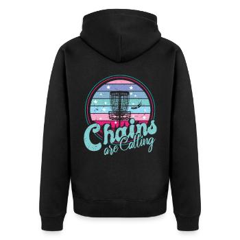 Les chaînes rétro Sunset appellent le disc golf - Veste à capuche bio Premium Unisexe - noir - Dos - Nico (187cm)