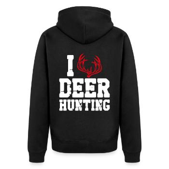 Buck Deer Hunting Hunter Heart I - Unisex Premium Organic Zip Hoodie - black - Back - Nico (187cm)