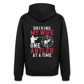 Buck Deer Hunting Hunter Wife - Unisex Premium Organic Zip Hoodie - black - Back - Nico (187cm)