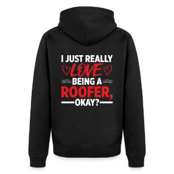 Bauarbeiter Dachdecker Geschenkidee - Unisex Premium Bio Zip Hoodie - Schwarz - Hinten - Nico (187cm)