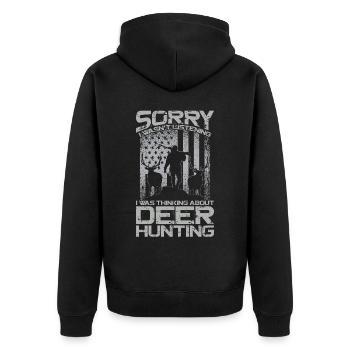 Buck Deer Hunting Hunter Vintage - Unisex Premium Bio Zip Hoodie - Schwarz - Hinten - Nico (187cm)