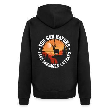 Buck Deer Hunting Hunter Bbq - Unisex Premium Bio Zip Hoodie - Schwarz - Hinten - Nico (187cm)