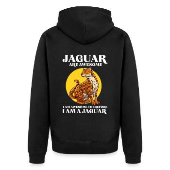 Jaguar Geschenkidee - Unisex Premium Bio Zip Hoodie - Schwarz - Hinten - Nico (187cm)