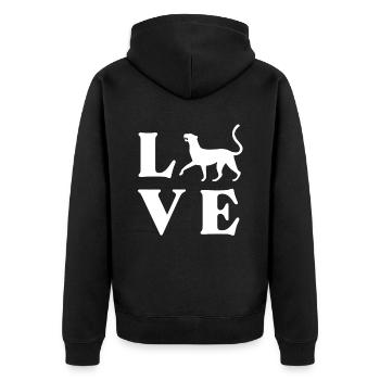 Jaguar Geschenkidee - Unisex Premium Bio Zip Hoodie - Schwarz - Hinten - Nico (187cm)
