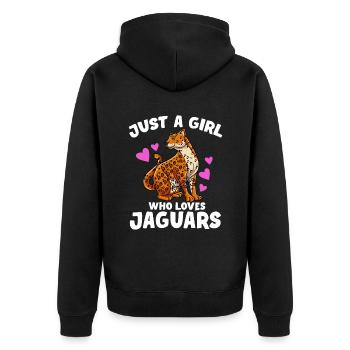 Jaguar Geschenkidee - Unisex Premium Bio Zip Hoodie - Schwarz - Hinten - Nico (187cm)