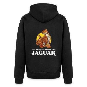 Jaguar Geschenkidee - Unisex Premium Bio Zip Hoodie - Schwarz - Hinten - Nico (187cm)