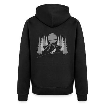 Wolfskopf wildes Tier Motiv Aufdruck mit Wolf - Unisex Premium Bio Zip Hoodie - Schwarz - Hinten - Nico (187cm)