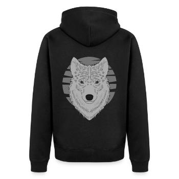 Wolfskopf wildes Tier Motiv Aufdruck mit Wolf - Unisex Premium Bio Zip Hoodie - Schwarz - Hinten - Nico (187cm)