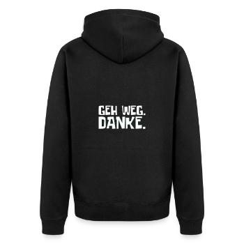 Geh weg danke - Unisex Premium Bio Zip Hoodie - Schwarz - Hinten - Nico (187cm)