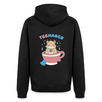 TeeNager Tee Hamster Teenager Nager - Unisex Premium Bio Zip Hoodie - Schwarz - Hinten - Nico (187cm)
