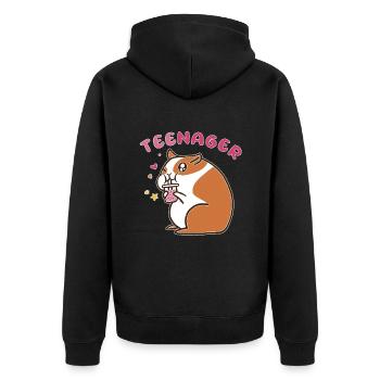 TeeNager Tee Hamster Teenager Nager - Unisex Premium Bio Zip Hoodie - Schwarz - Hinten - Nico (187cm)