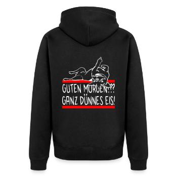 Hund Bulldogge Morgenmuffel - DÜNNES EIS - Hund - Unisex Premium Bio Zip Hoodie - Schwarz - Hinten - Nico (187cm)