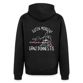 Hund Bulldogge Morgenmuffel - DÜNNES EIS - Hund - Unisex Premium Bio Zip Hoodie - Schwarz - Hinten - Nico (187cm)