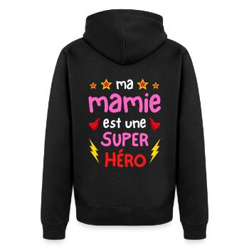 Ma mamie est une super héro - cape et éclairs - Veste à capuche bio Premium Unisexe - noir - Dos - Nico (187cm)
