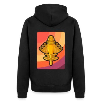 Ancient Astronaut Theorie Quimbaya Flugzeug - Unisex Premium Bio Zip Hoodie - Schwarz - Hinten - Nico (187cm)