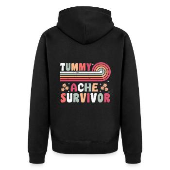 Tummy Ache Survivor Retro 70s Gift - Unisex Premium Organic Zip Hoodie - black - Back - Nico (187cm)