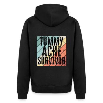 Vintage Tummy Ache Survivor distressed - Unisex Premium Organic Zip Hoodie - black - Back - Nico (187cm)